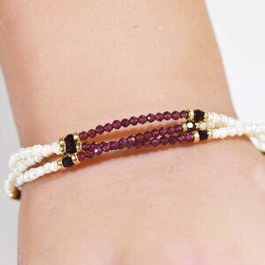 Classic Garnet Freshwater Pearl Gold-Filled Bracelet